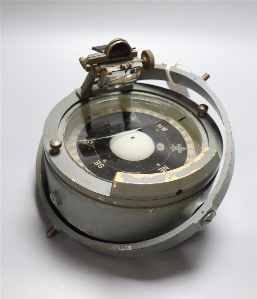A ships compass with attached gimbal